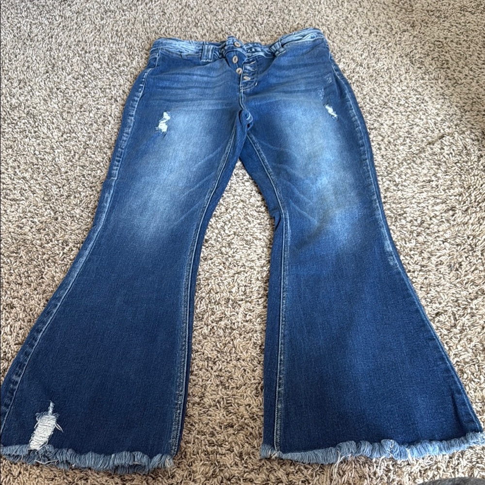 KanCan Blue Flare Wide Leg Jeans Distressed